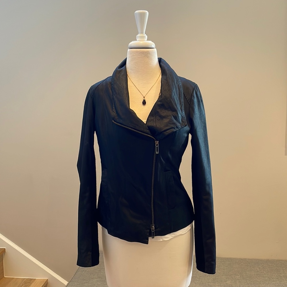Vince Scuba Black Leather Zip Jacket
